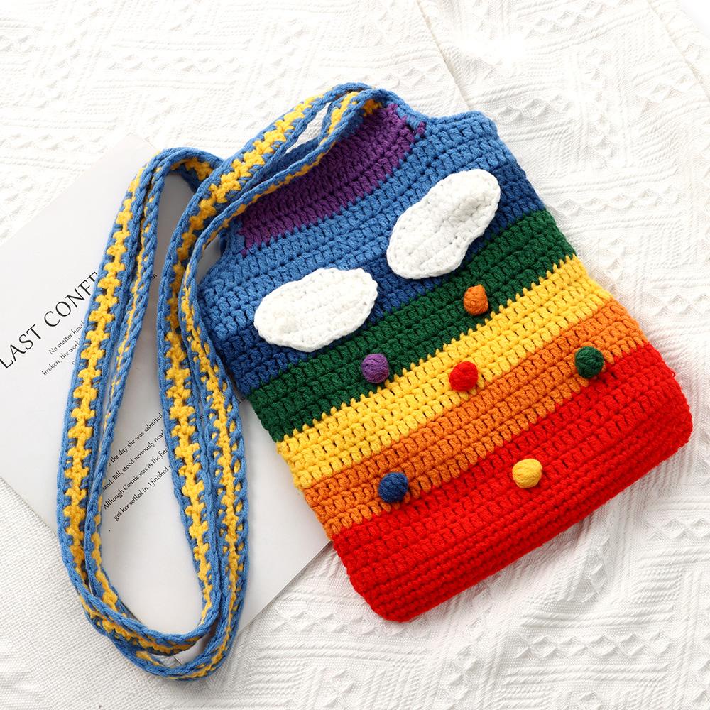 Túi Xách Đeo Vai Đan Len Màu Cầu Vồng Thời Trang