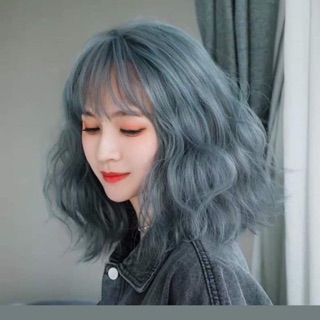 Tóc giả cả đầu xù lỡ màu xanh khói