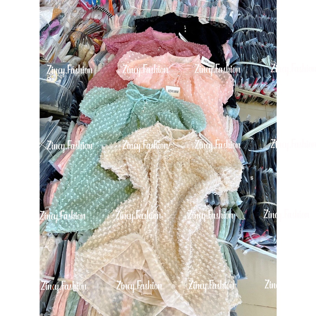 Đầm babydoll tay phồng voan xù có lót váy tiểu thư dáng xoè dễ thương Kèm hình thật