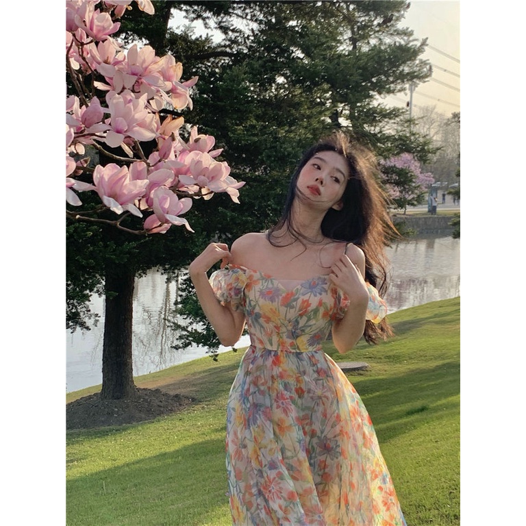 Đầm Hoa Hai Dây Hở Lưng Thời Trang Mùa Hè Cho Nữ