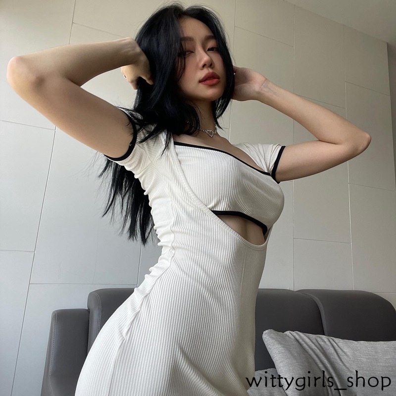 Wittygirls-đầm Quấn Ngực Tay Ngắn Màu Trơn Mùa Hè Cho Nữ