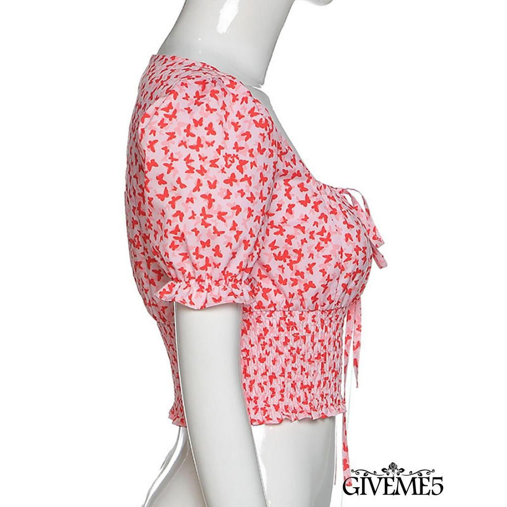 Áo lửng kiểu tay phồng cổ vuông thời trang xinh xắn dễ thương dành cho nữ