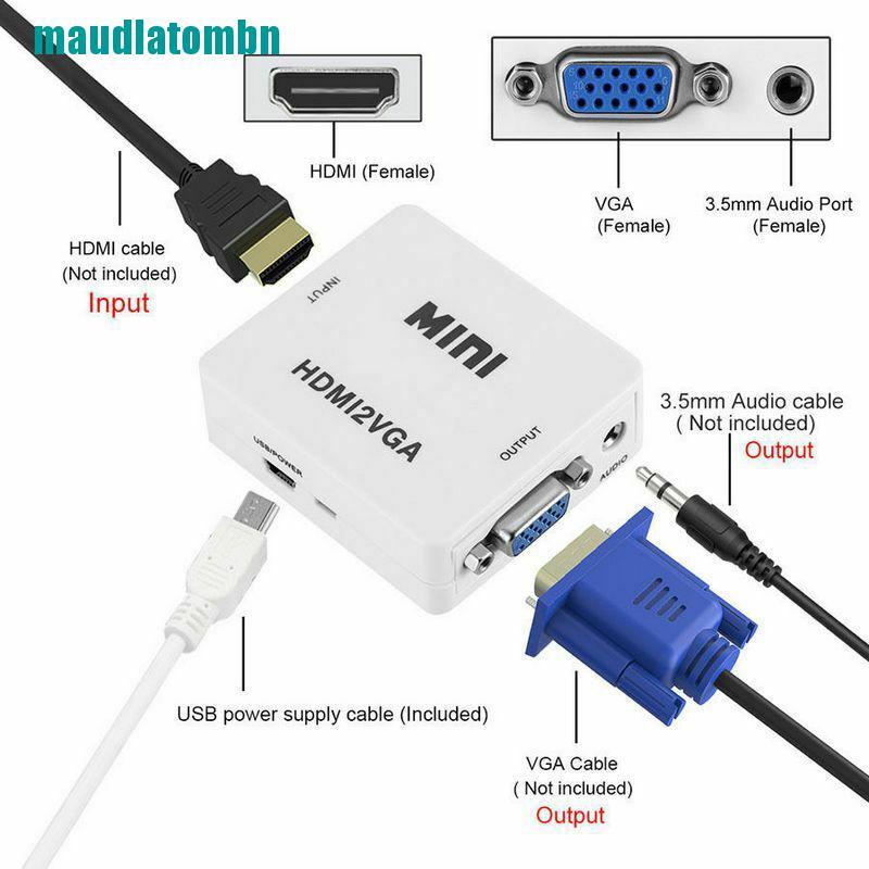 Hộp Chuyển Đổi Vga Sang Hdmi Full Hd 1080p Cho Pc Laptop Dvd Hdtv