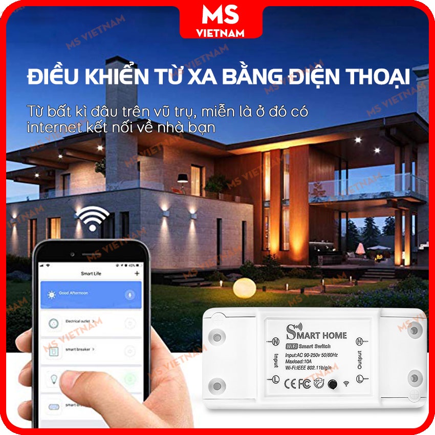 Công Tắc Wifi Thông Minh Tuya  Single - SmartHome Giá Rẻ - App Tuya - 3G, 4G - 2200w - BH 1 Đổi 1 - MS Vietnam