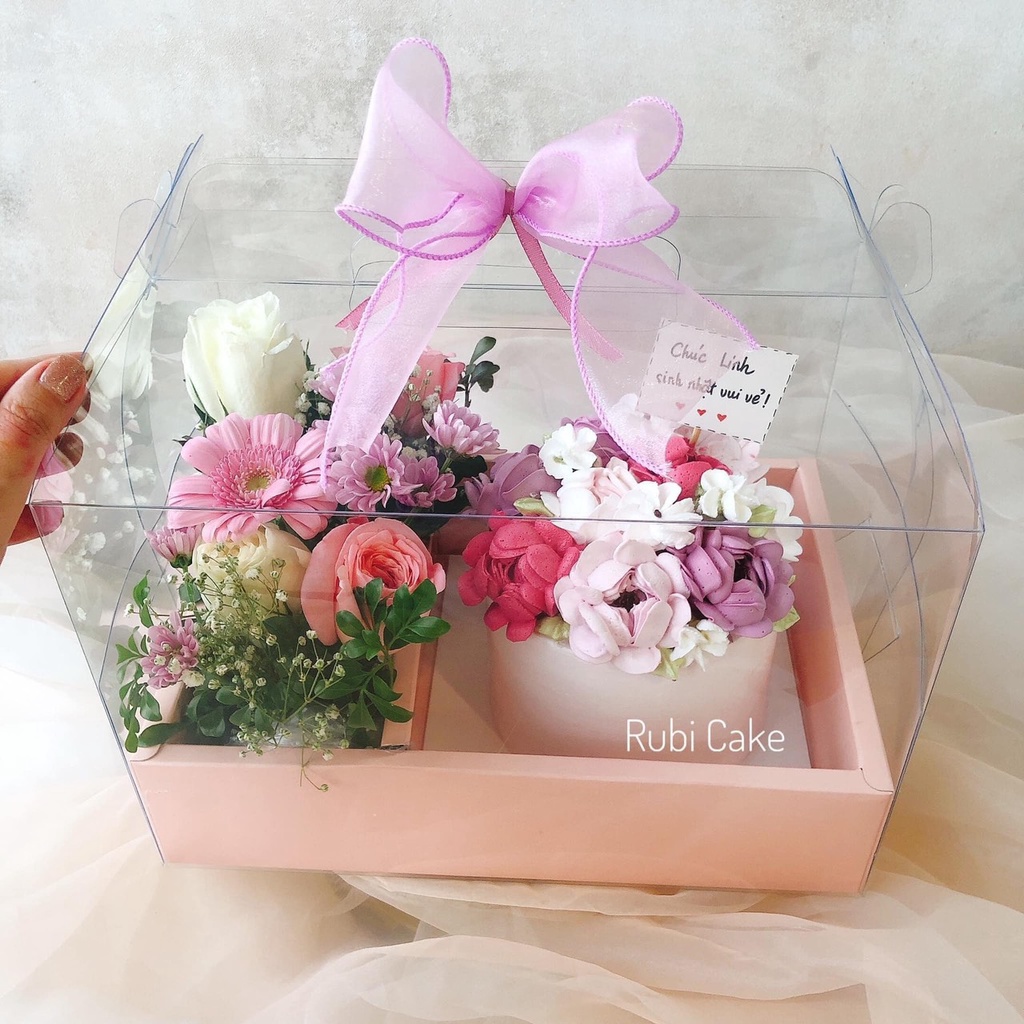 Set 10 túi mica + đế giấy 2 ngăn thấp 5cm đựng bánh ngày 20/10 - 20/11 , set túi đựng bánh làm quà tặng,.....