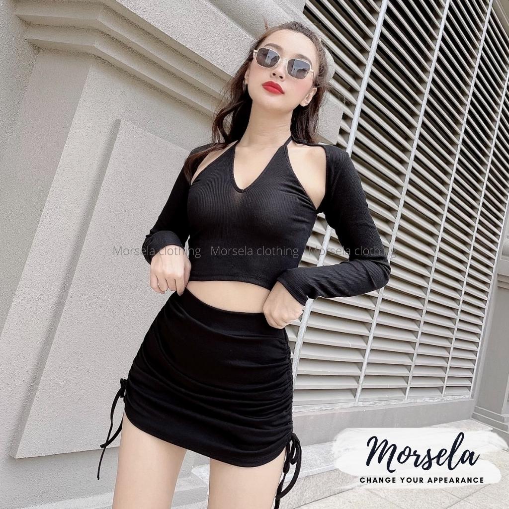 Áo croptop nữ tay dài cổ yếm - Áo crop top kiểu yếm - Morsela - CTTD02