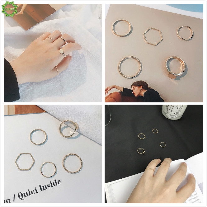 Bộ 5 Nhẫn Kim Loại Thiết Kế Đơn Giản Cho Nữ