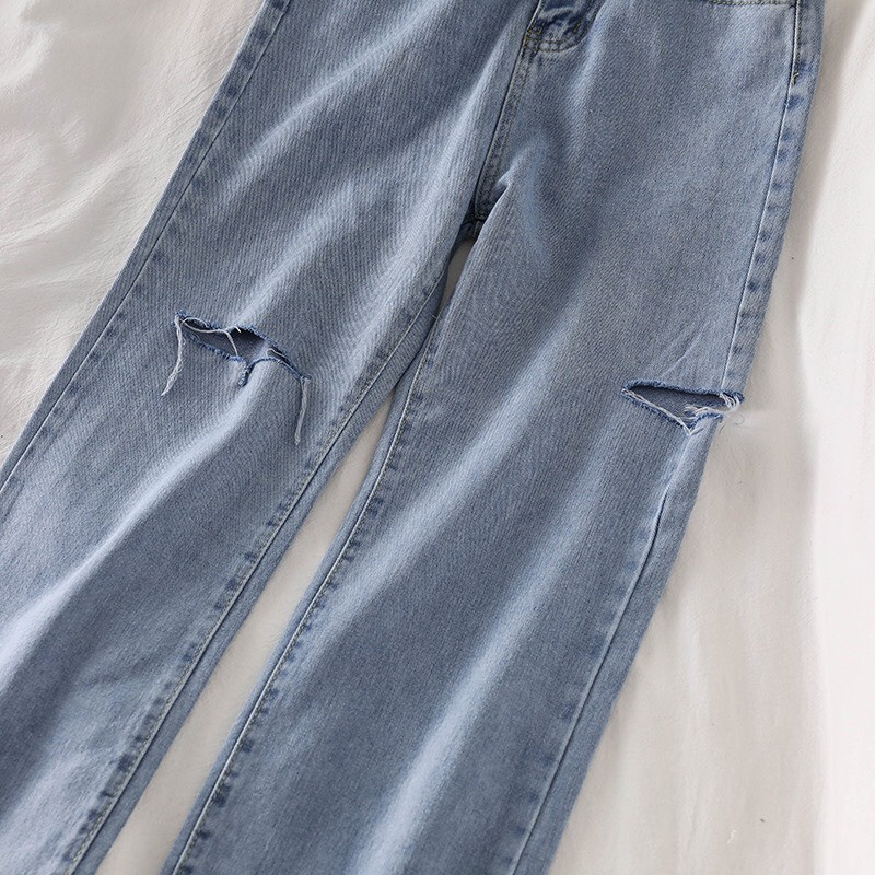 {HCM / CÓ SẴN} QUẦN JEAN NỮ ULZZANG ỐNG SUÔNG RÁCH GỐI LAI TUA SIZE M Q004