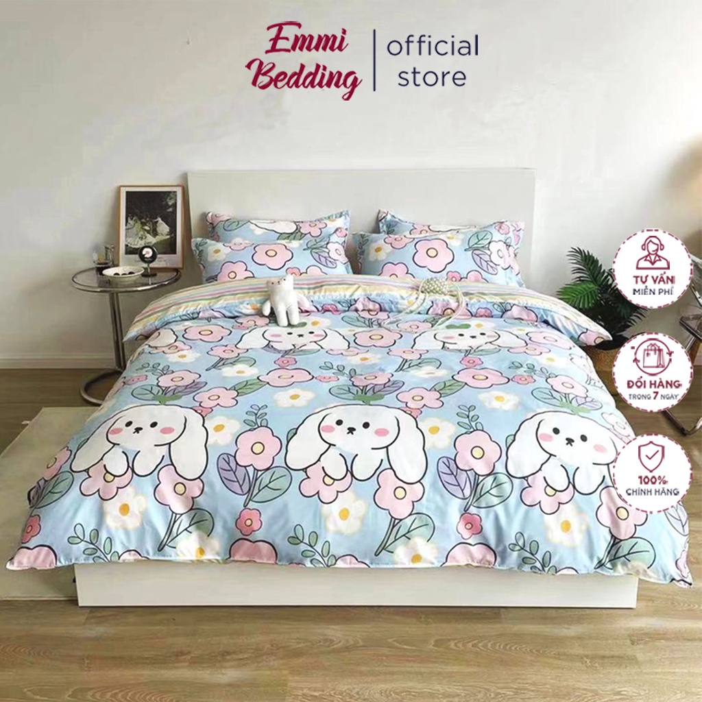 Chăn ga gối Emmibedding chất liệu cotton poly họa tiết xinh xắn đáng yêu đủ size miễn phí bo chun