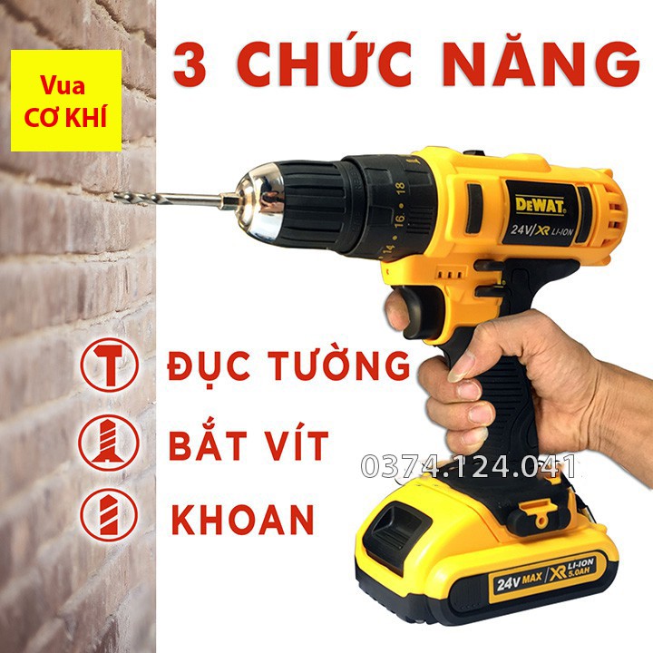 Máy Khoan bê tông dùng Pin Dewalt 24V 3 chức năng, có búa, tặng 22 chi tiết - Máy bắt vít dewalt 2 pin