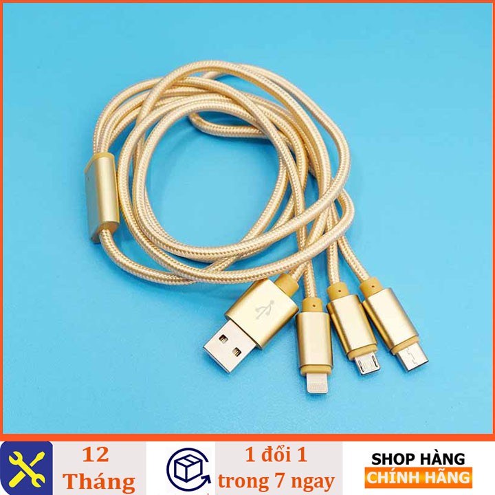 Dây 2.4A 3 Đầu Lightning Micro USB Type C, cáp sạc iphone, cáp sạc samsung, sáp sạc oppo, cáp sạc đa năng