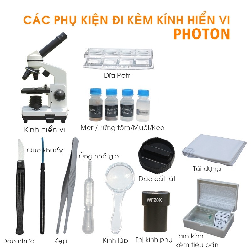 Kính hiển vi chất lượng cao Photon 80x-1600x dành cho phòng thí nghiệm, trại thủy sinh, trường học