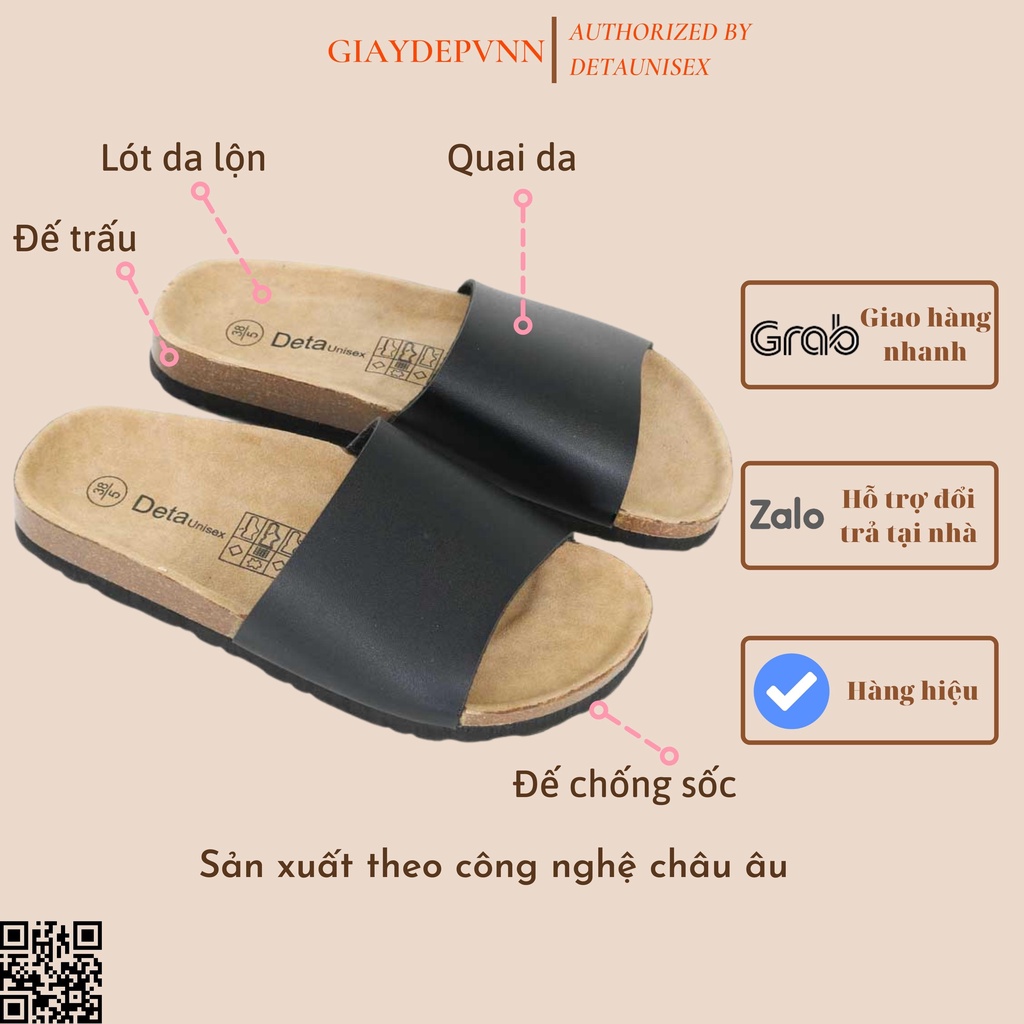 Dép Quai Ngang Bản Lớn Đế Trấu - Dép Unisex Birken - DETA12D CHÍNH HÃNG FULLBOX