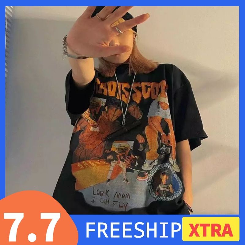 Áo thun tay lỡ Unisex phong cách Hiphop ngôi sao dáng rộng Hàn Quốc