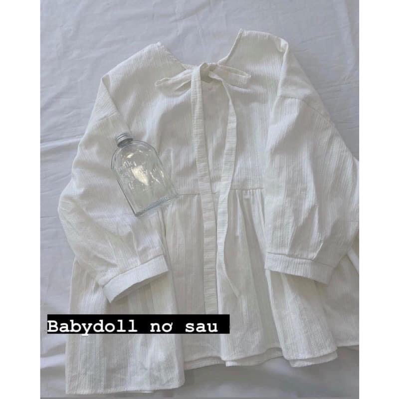 Áo babydoll form rộng có nơ trắng buộc sau