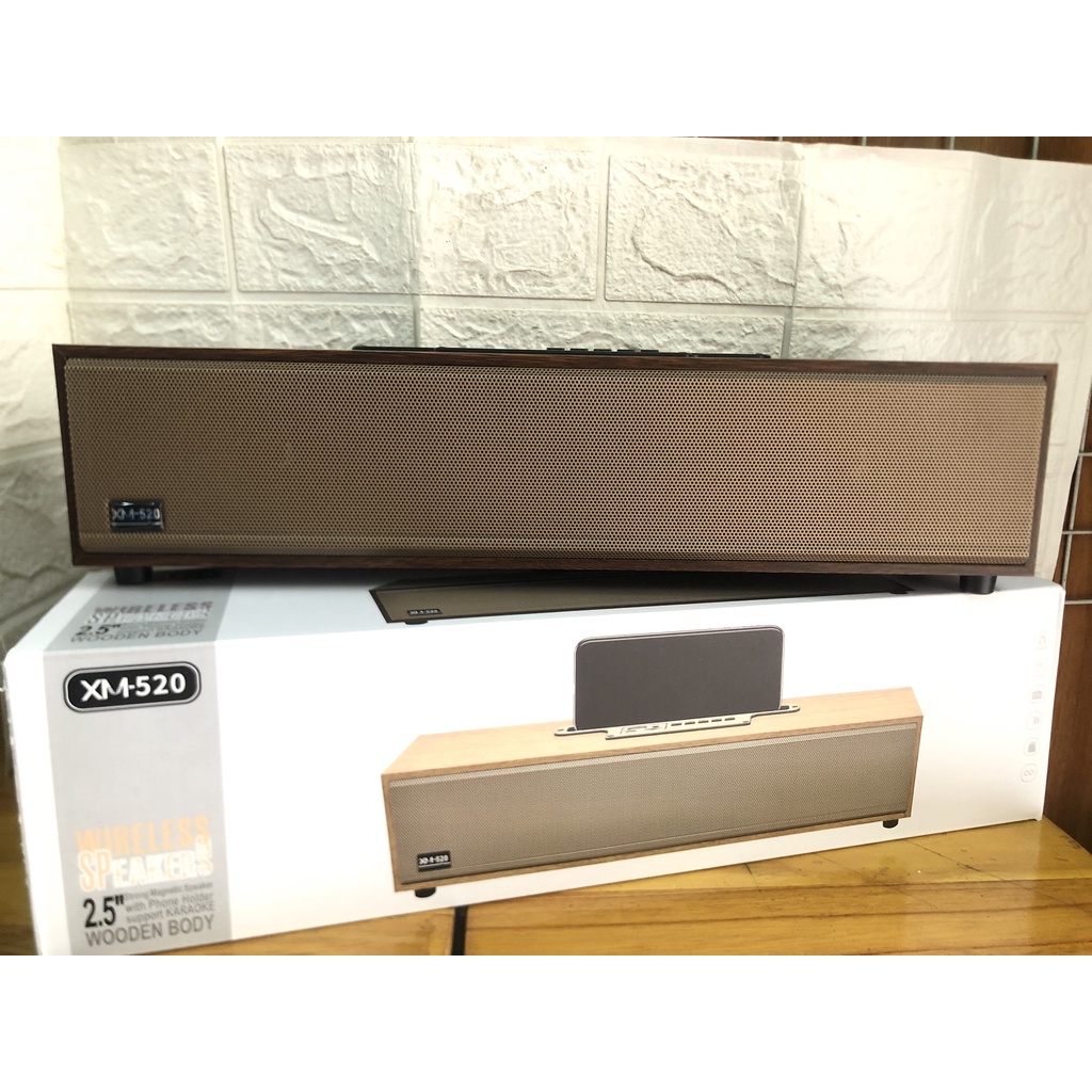 Loa bluetooth XM 520 Bass mạnh, công suất 20W siêu trầm , thiết kế vỏ gỗ dạng thanh để bàn Xm520 2022 - bảo hành 12Thang