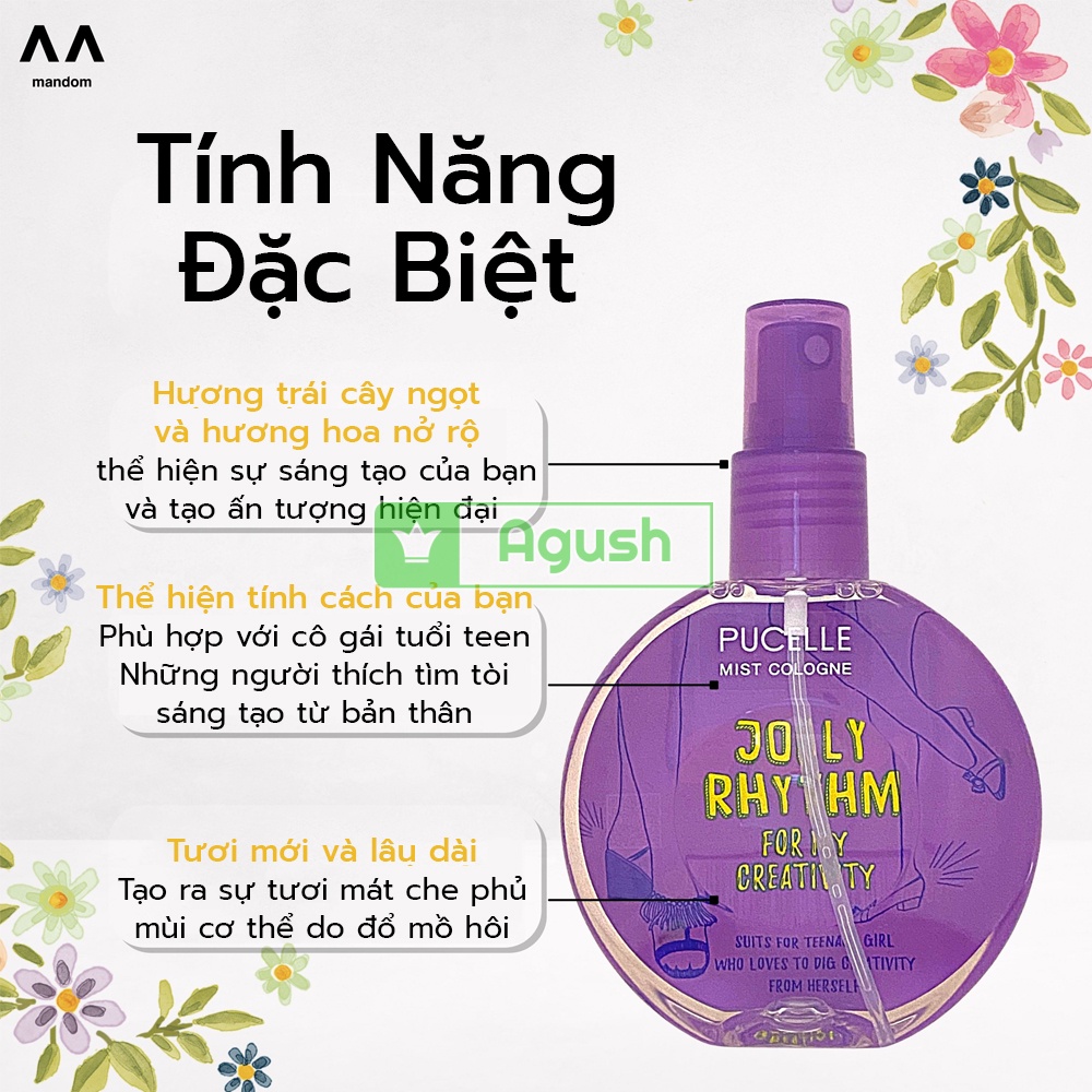 Nước hoa nữ cho học sinh bé gái chính hãng Pucelle Mist Cologne Jolly Rhythm 150ml mùi ngọt lưu hương thơm lâu giá rẻ