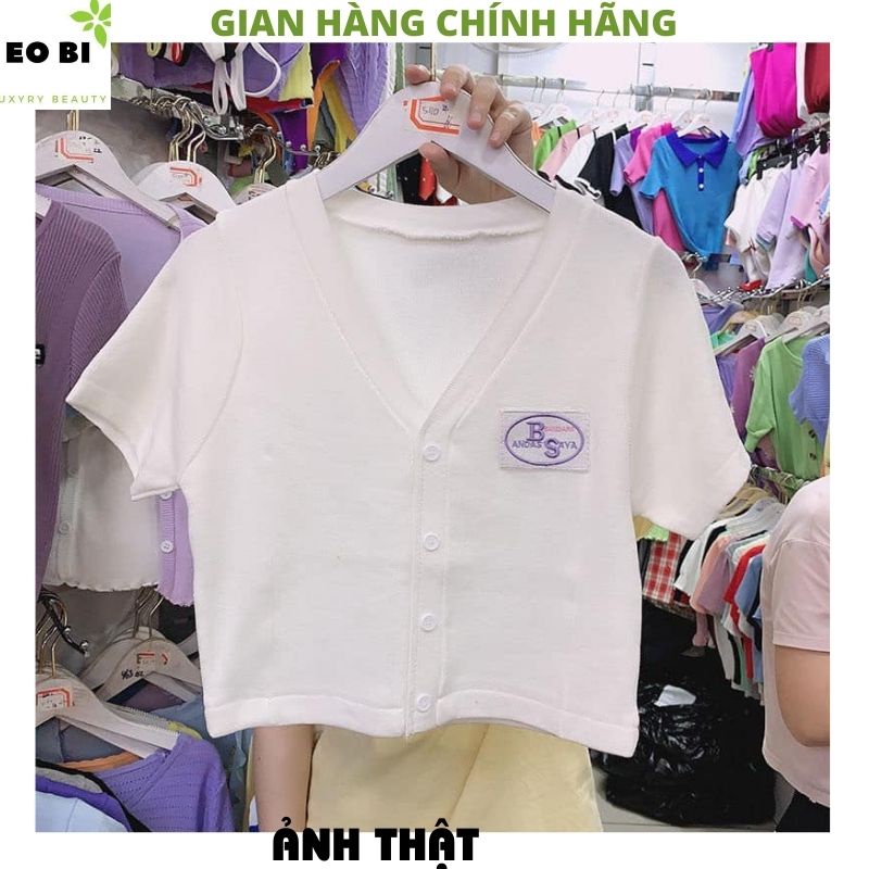 Áo croptop cổ v logo vuông thun cottong cực mát hót ulzzang -EOBI