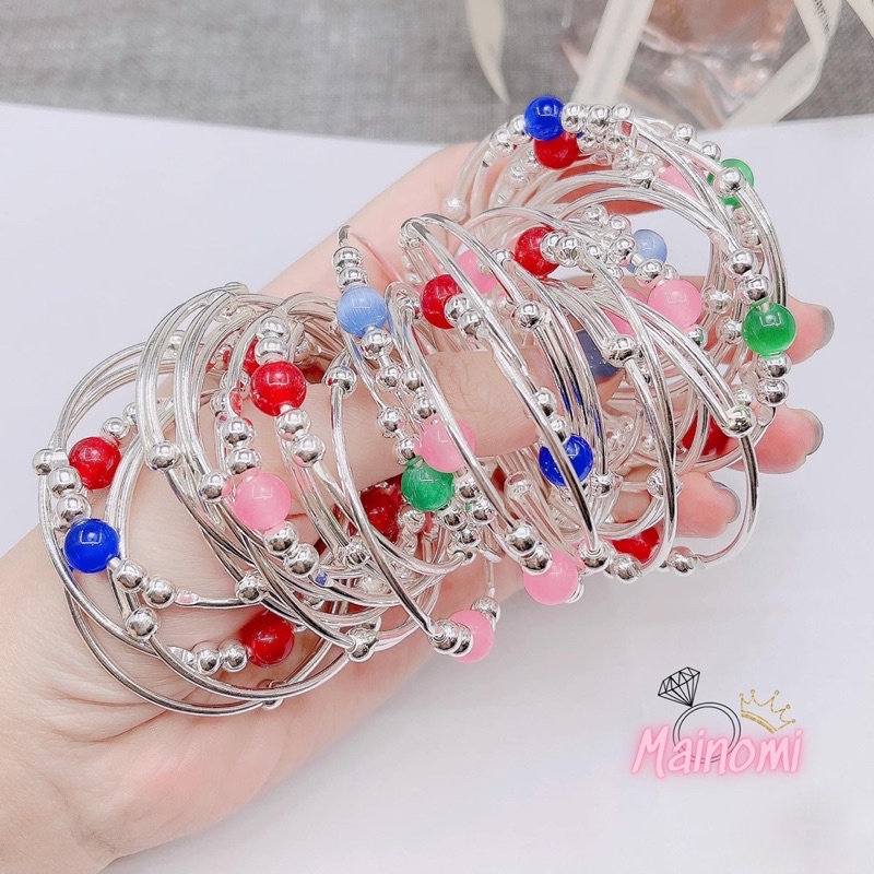 Lắc tay Bạc s99 cho bé, mix đá đủ màu thiết kế đơn giản nhưng vô cùng dễ thương Mainomi Shop Bạc Xinh