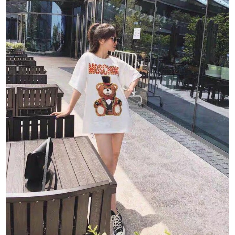 Áo thun cotton tay ngắn in hình MOSCHINO thời trang