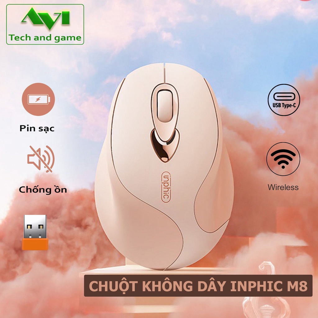 Chuột không dây pin sạc INPHIC M8 Chống ồn - Bản mới 2022 sạc Type C