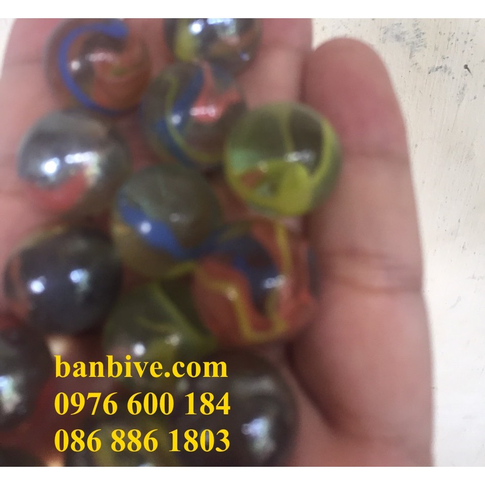 Bi ve - bộ viên bi thủy tinh vân trong vân ngoài trộn nhiều màu 16mm bộ 10 viên