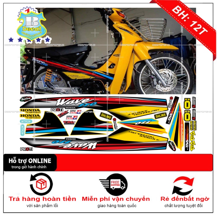 ( Quí khách vui lòng mang ra tiệm cho thợ dán ) Tem wave nhỏ đời đầu 110 vàng đen