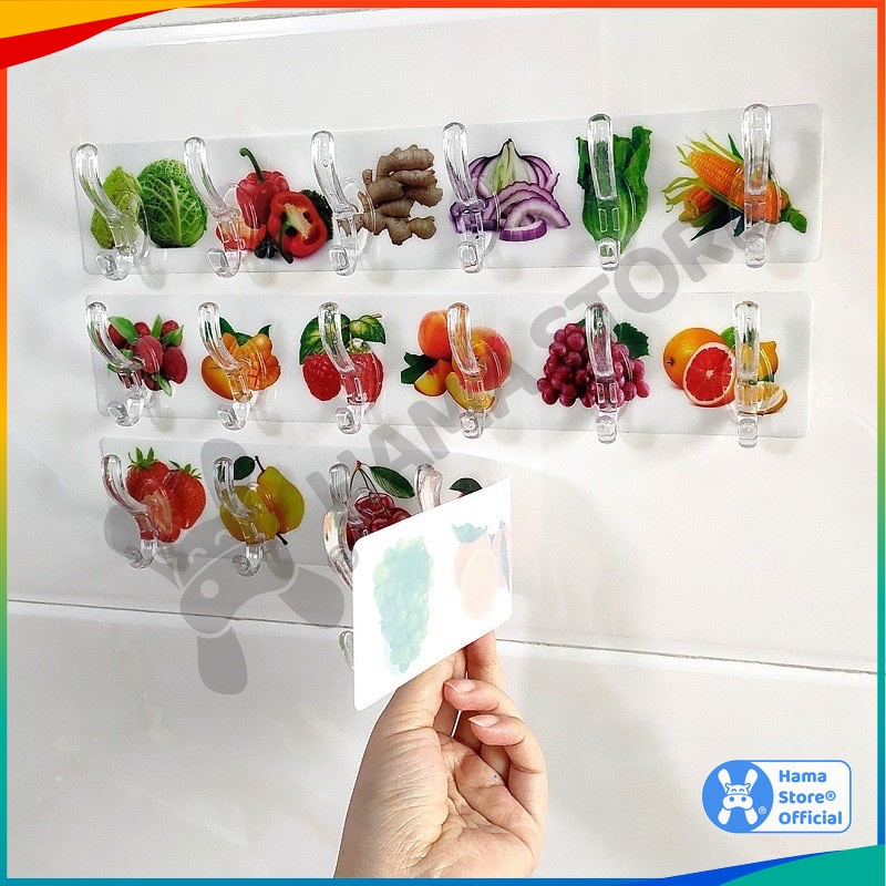 Móc dán tường bộ 6 cái in hoa văn siêu chắc, siêu bền HAMA | GD_MT_006
