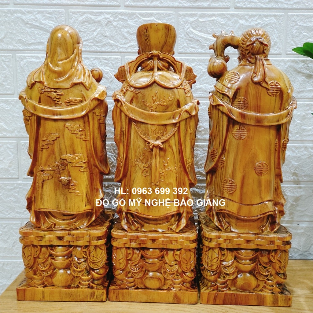 Bộ tượng phúc lộc thọ gỗ huyết long cao 30 cm