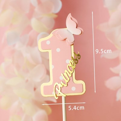 Que cắm số 1 hồng chấm bi + buom - Phụ kiện trang trí bánh sinh nhật