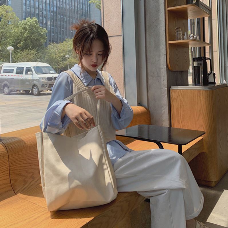 Set áo sơ mi dài tay cổ bẻ + áo len không tay thời trang nữ