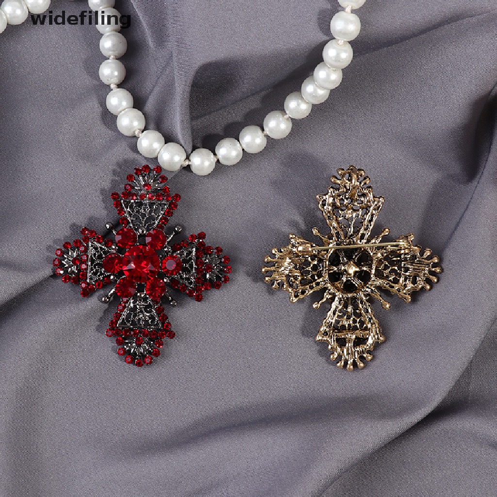 Trâm Cài Áo Hình Chữ Thập Đính Đá Đỏ Phong Cách Vintage