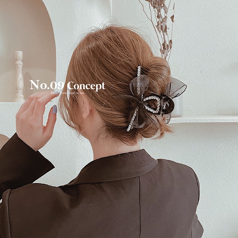 Kẹp Tóc cao cấp Hàn Quốc vintage đính đá và nơ phụ kiện cặp tóc thời trang No09 Concept CT013