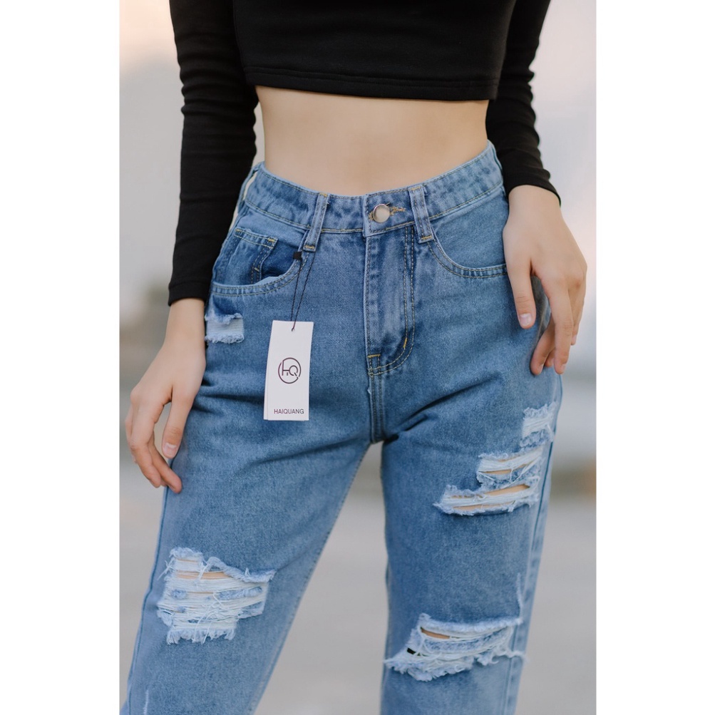 Quần jean baggy cạp cao, quần bò rách gối ống rộng cao cấp sp004 đổi trả nếu không hài lòng | BigBuy360 - bigbuy360.vn