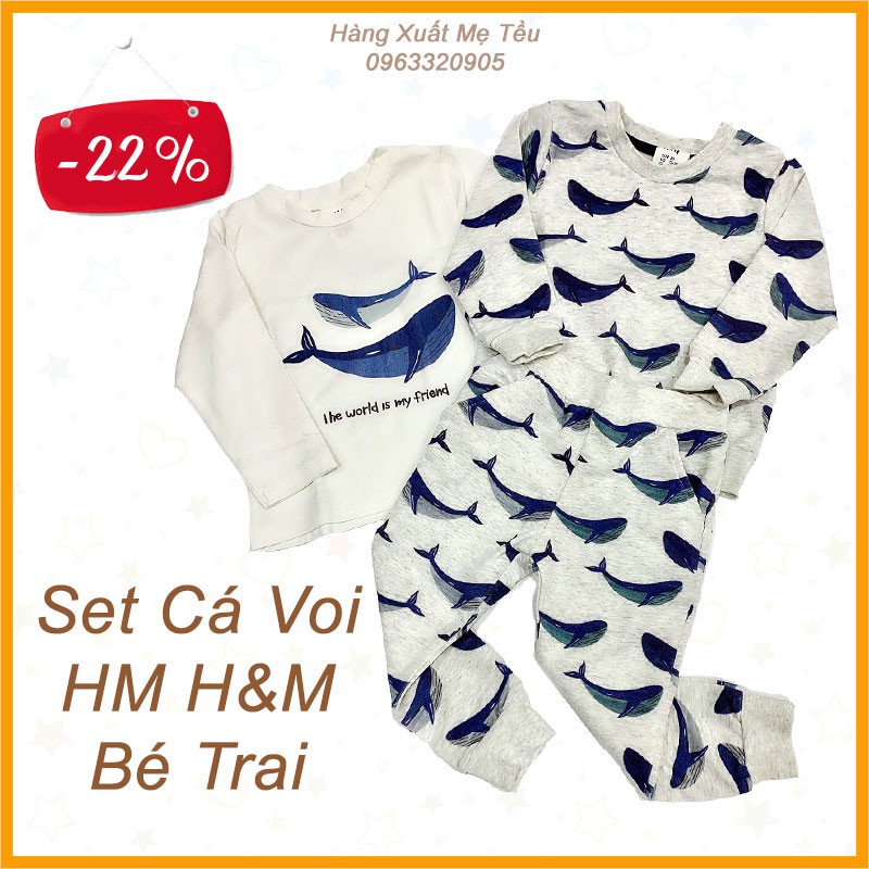 [ĐIỂM NHẤN] Set Cá Voi, Bộ Đồ Bé Trai HM H&amp;M Vải Cotton Da Cá Co Dãn Hàng Xuất Dư Xịn Xò Cho Bé 1 2 3 4 5 6 Tuổi