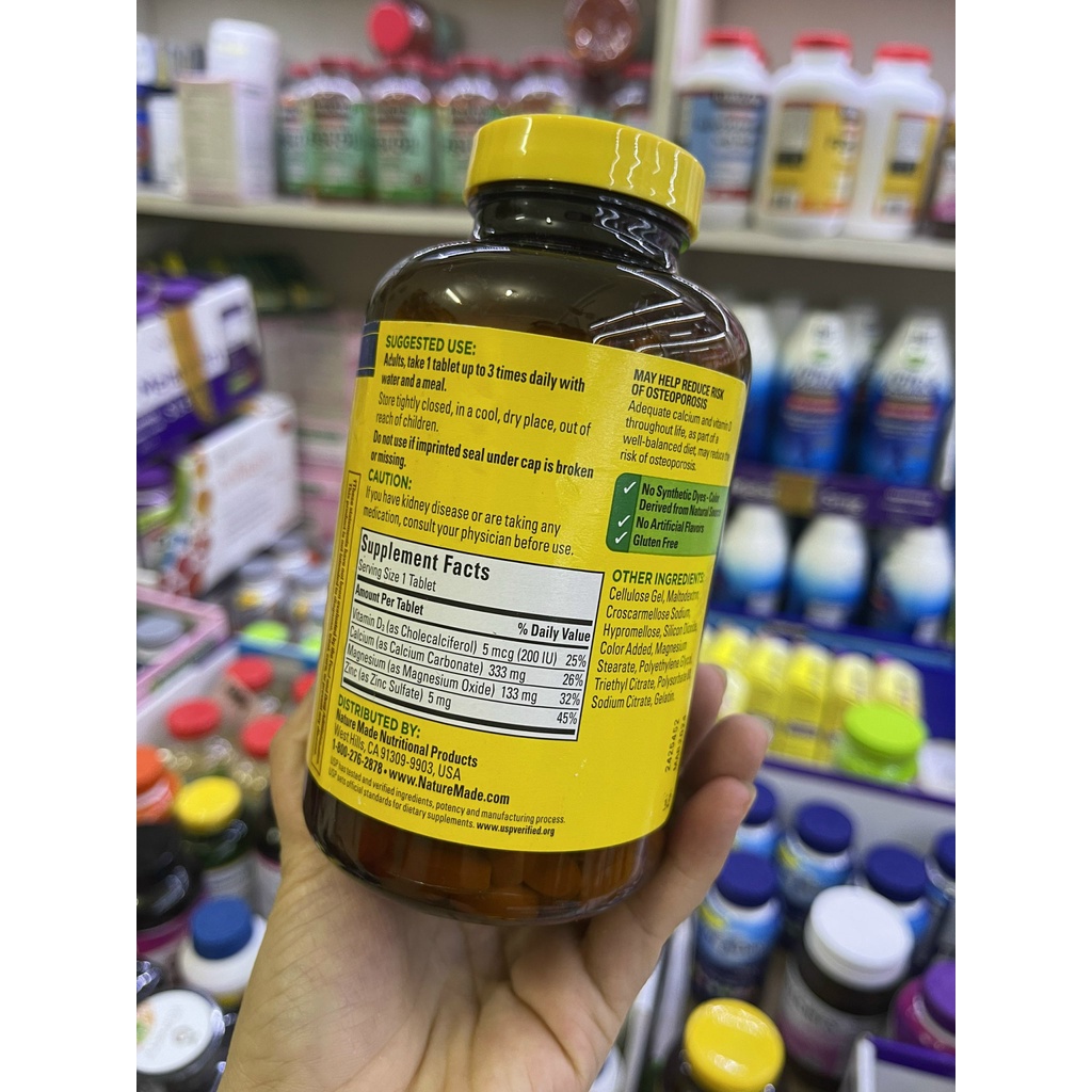 Viên Uống Canxi, Magie và Kẽm Ngừa Loãng Xương Calcium Magnesium Zinc With Vitamin D3 Nature Made 300 viên