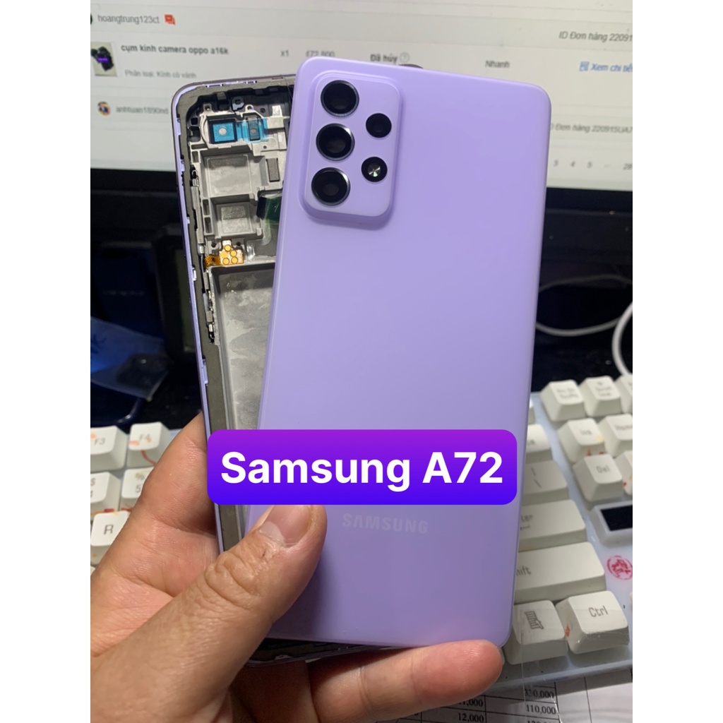 Bộ vỏ samsung A72 - gồm lưng, kính camera, xương sườn máy, phím nhựa