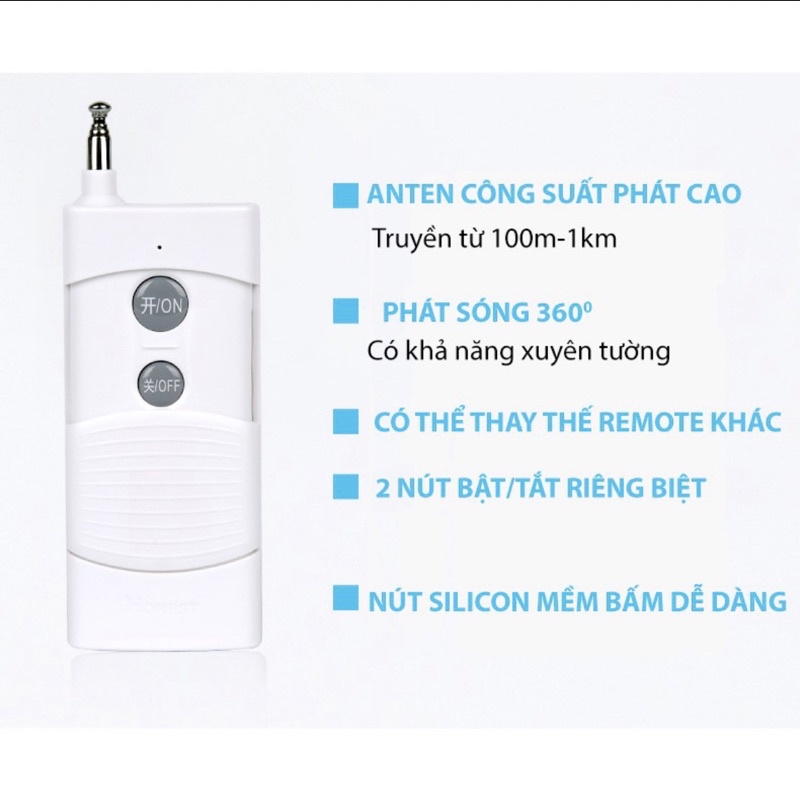 Điều khiển từ xa Honest khoảng cách 1000m, công tắc điều khiển máy bơm, máy rửa xe, máy chạy đầm tôm cá