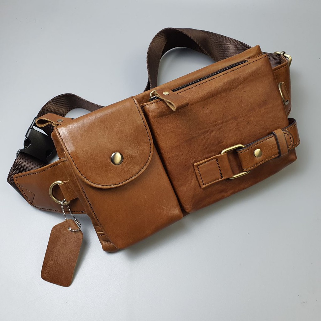 Túi đeo chéo kết hợp đeo hông nam da bò thật TD107VB (Vàng bò) [Freeship] - 100% da bò thật, BH 3 năm | BigBuy360 - bigbuy360.vn