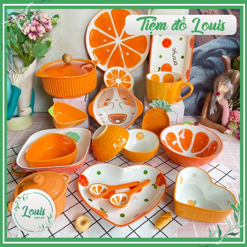 Bát Đĩa Decor Chén Dĩa Sứ Hoạ Tiết Quả Cam Bát Ăn Cơm Tô Canh Gốm Sứ Cao Cấp Làm Quà Tặng