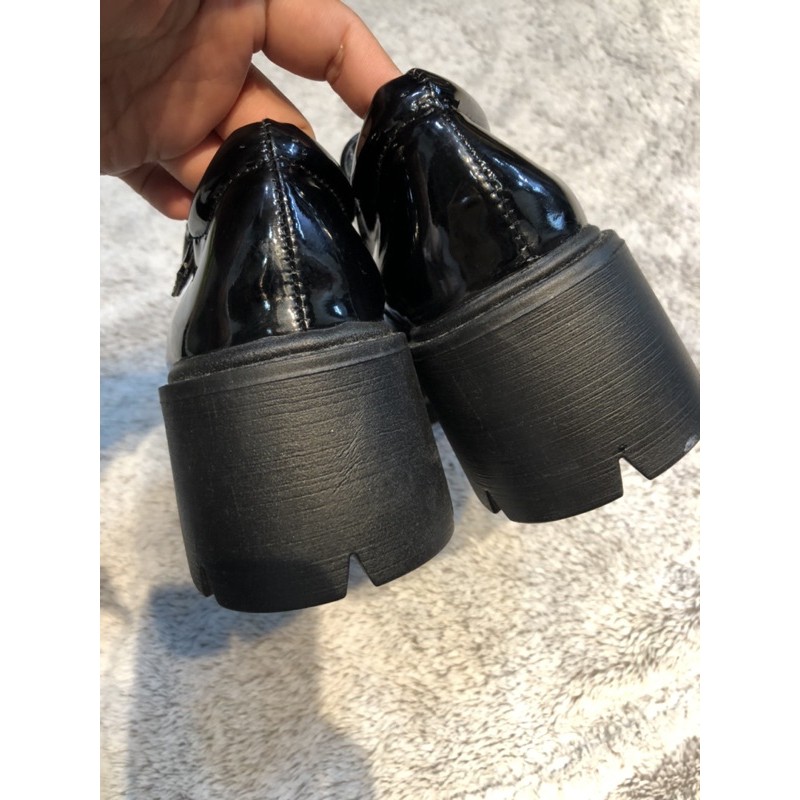 [ Thanh lý ] Giày Lolita đen bóng lót sọc caro | BigBuy360 - bigbuy360.vn