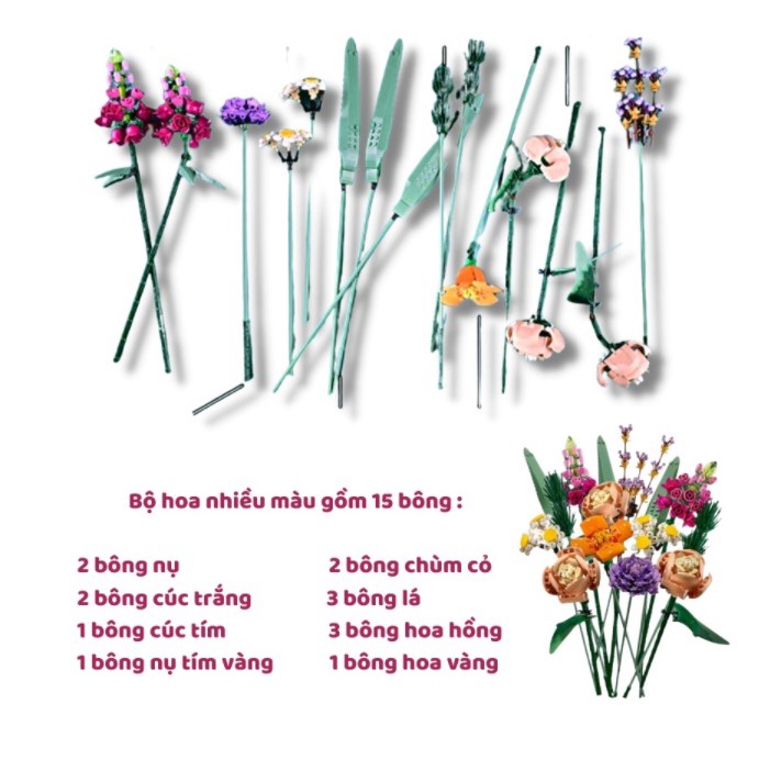 BỘ XẾP HÌNH HOA DECOR TRANG TRÍ - BỘ XẾP HÌNH 10280 NON BÓ HOA ĐA SẮC 756 PCS