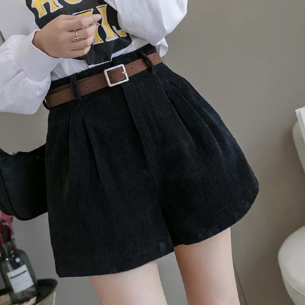 Quần Short Lưng Cao Vải Nhung Thời Trang Cá Tính Cho Nữ