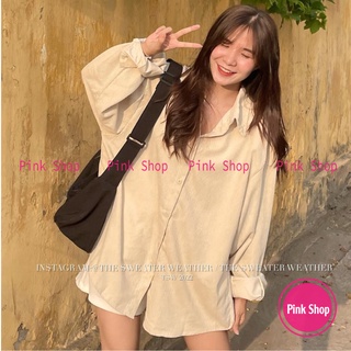 Áo sơ mi nữ, sơ mi dài tay dáng rộng chất liệu nhung tăm trơn basic 2 màu