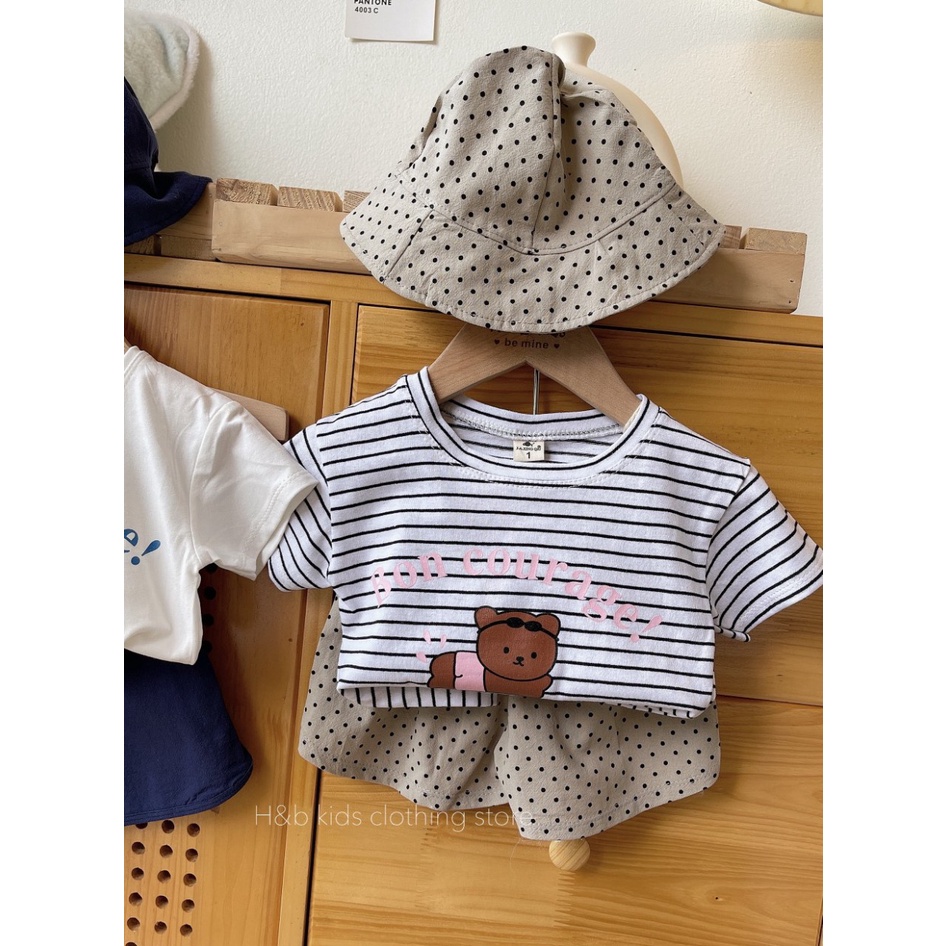 Bộ họa tiết gấu kèm mũ cho bé HB