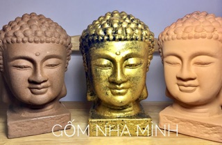 Tượng đầu Phật Thích Ca đất nung nâu đen