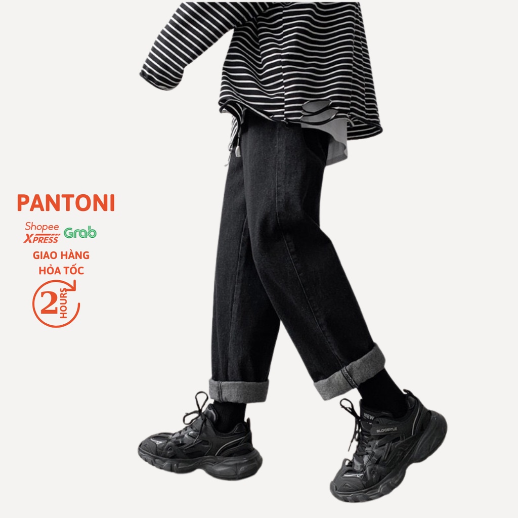 Quần jean nam baggy Pantoni ống suông rộng, quần baggy jeans phong cách Hàn Quốc
