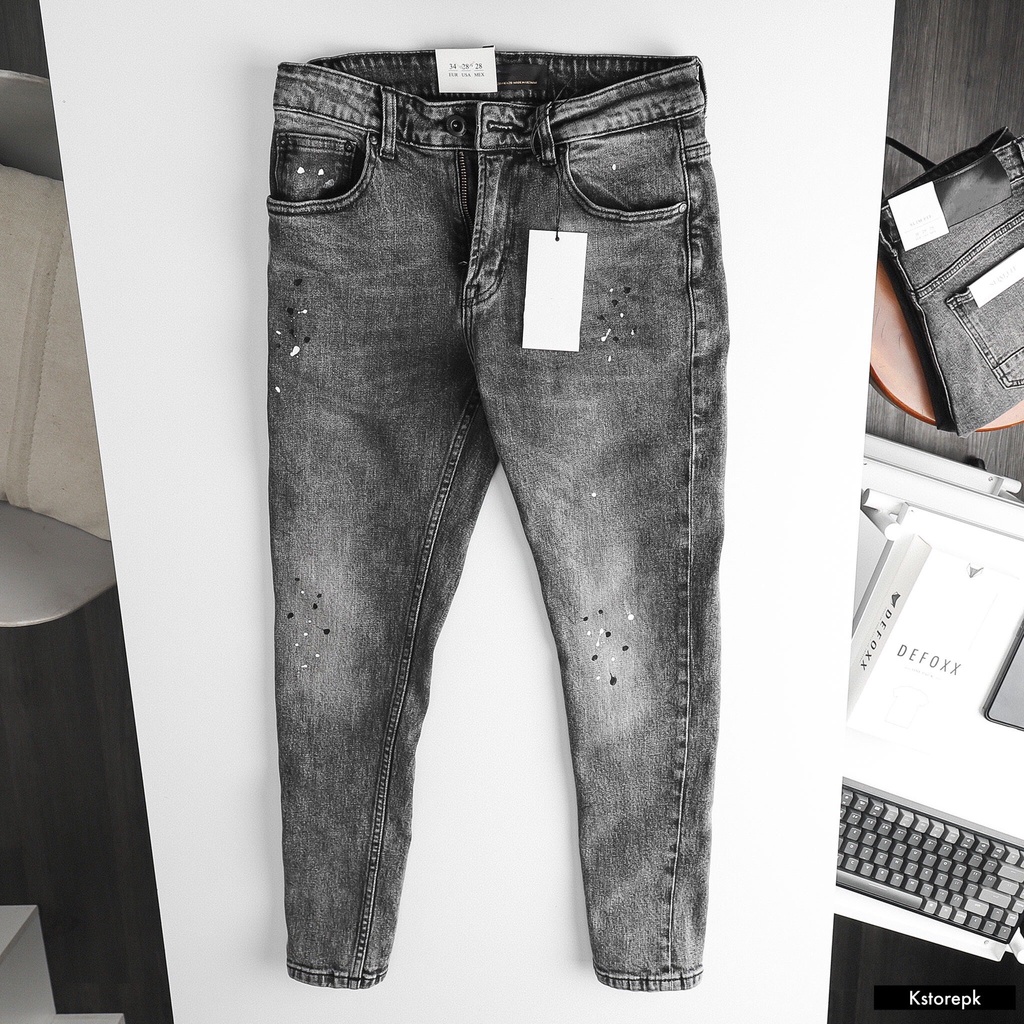 Quần jean dài nam màu xám vẩy sơn phong cách trẻ trung bụi bặm form slimfit KSTORE JZ210132