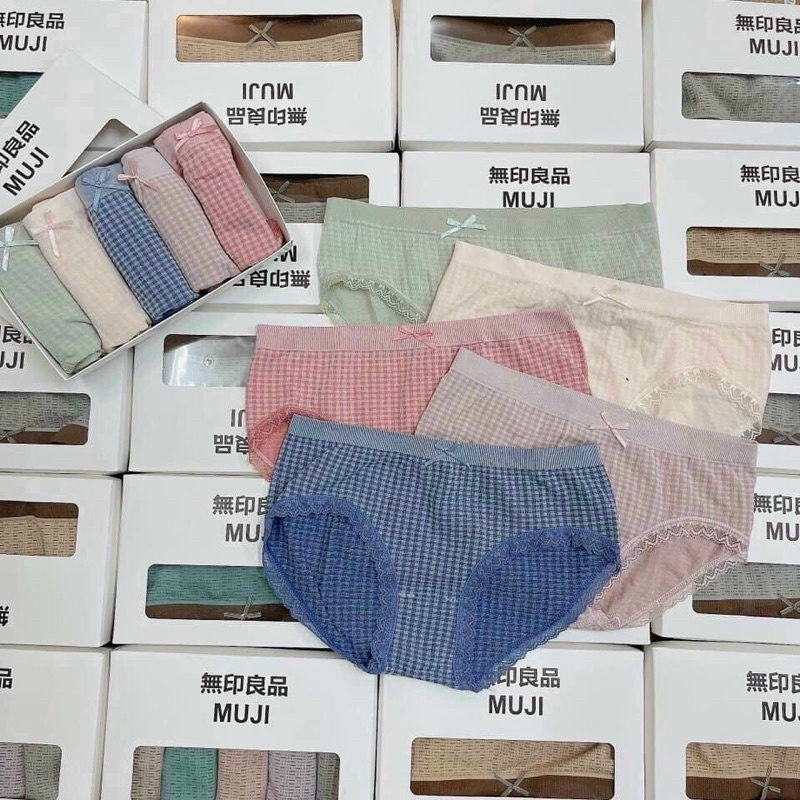 Hộp 5 quần lót nữ cotton kẻ viền ren kháng khuẩn