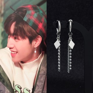 Khuyên tai dây móc xích phối hình học cá tính kiểu kpop GOT7 Mark thời trang